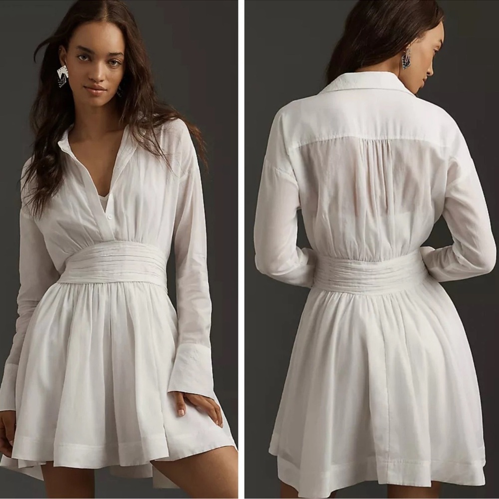 Anthropologie White Long Sleeve Dress